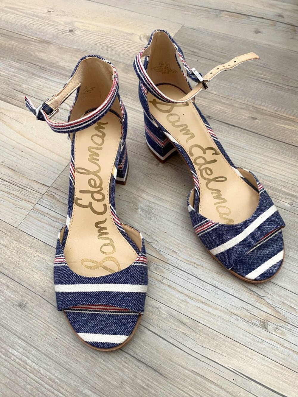Sam Edelman Susie Red White Navy Striped Heels Size 7.5